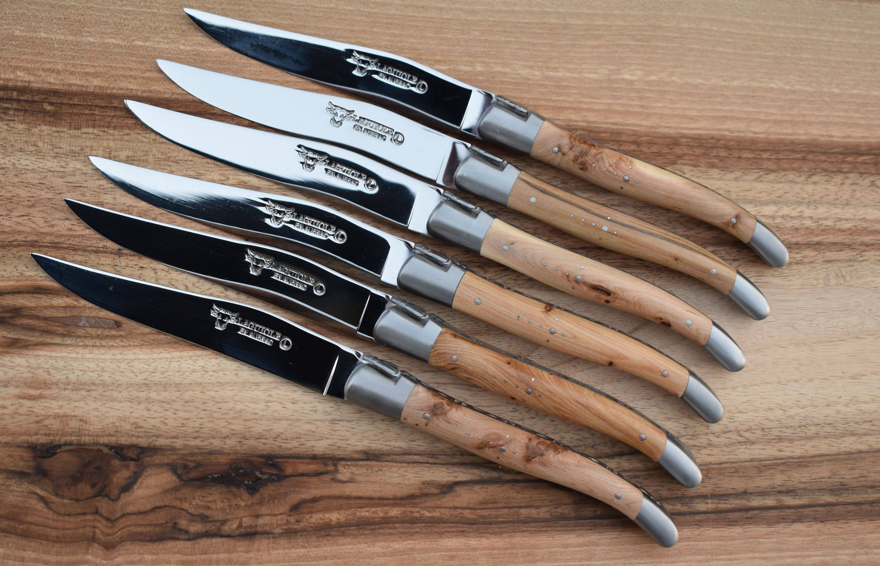 Laguiole en Aubrac Handcrafted 6-Piece Steak Knife Set with Juniper Wood Handles