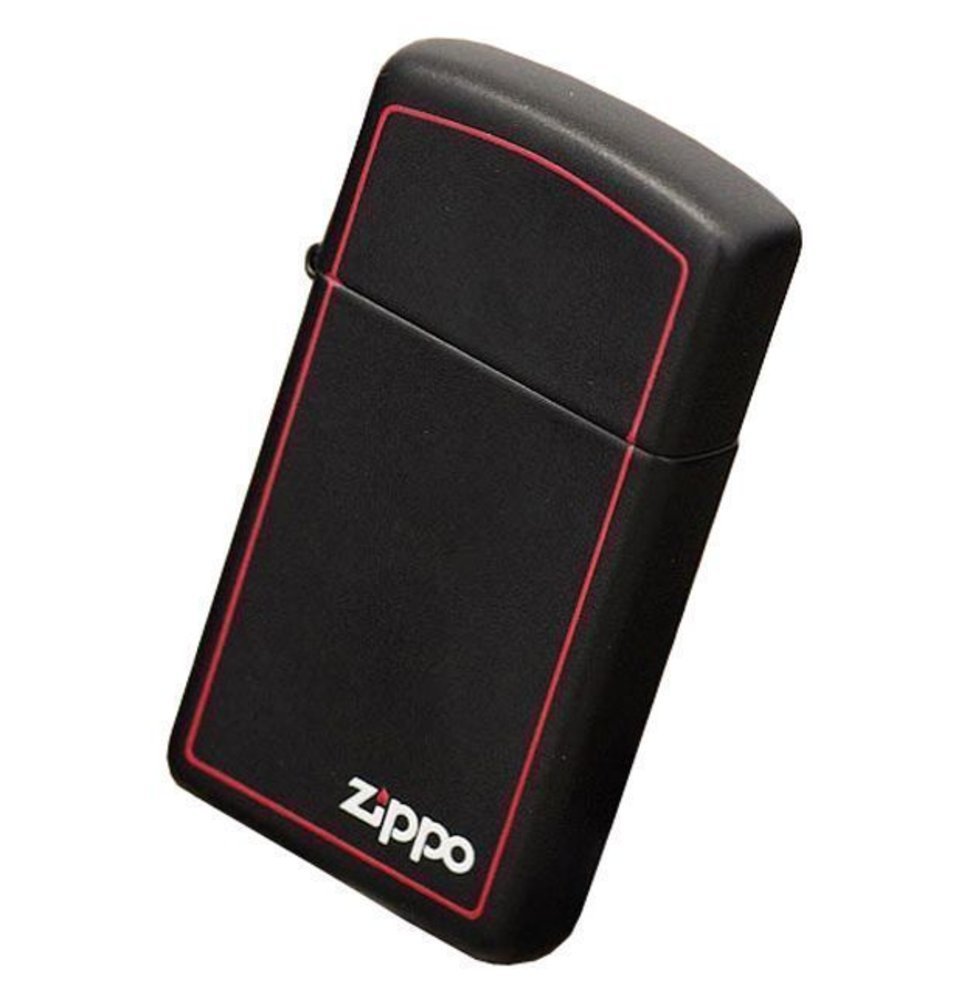 Zippo Slim Red Border, Black Matte Lighter #1618ZB