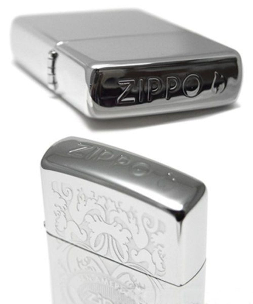 Zippo Logo Crown Stamp Filigree, High Polish Chrome Lighter #24751