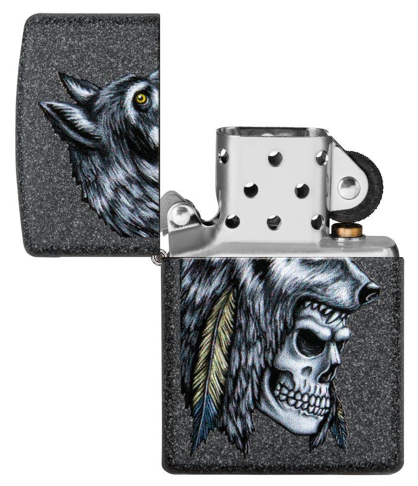 Zippo Wolf Skull Feather Native American, Iron Stone Lighter #29863