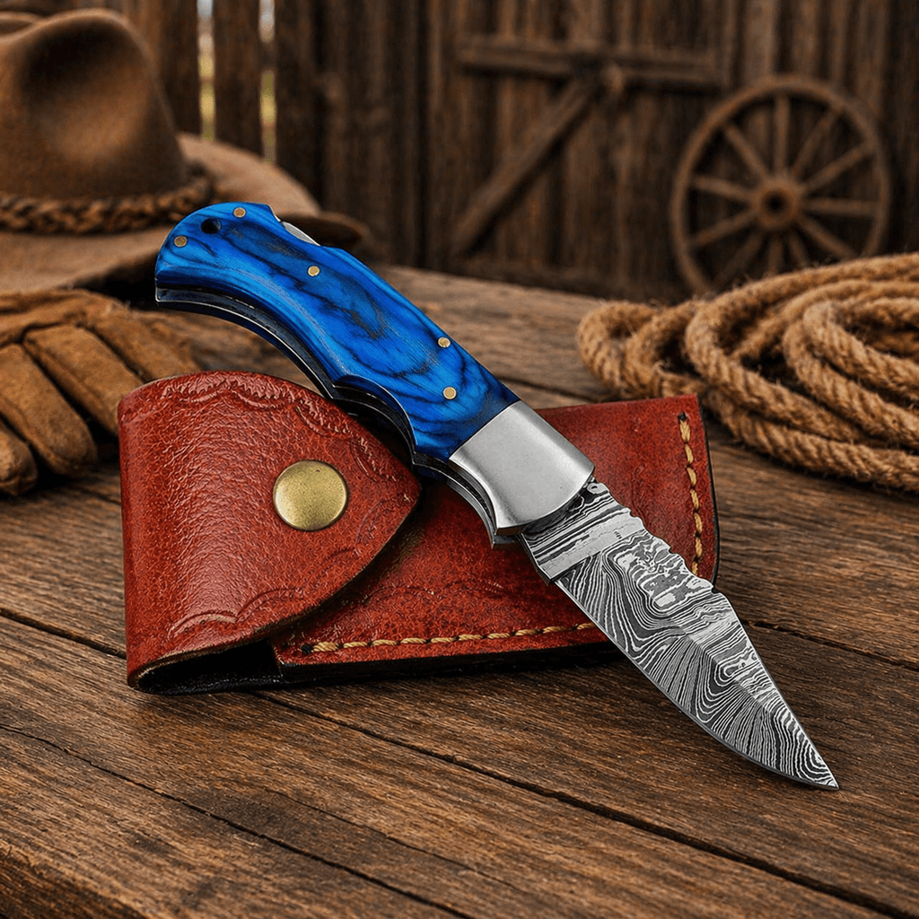 6.5” Handmade Damascus Pocket Folding Knife – Authentic Damascus Steel EDC Knife | Premium Gift for Men, Hunting & Camping Knife