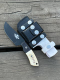 Full tang custom handmade hunting knife with black coated J2 steel blade from Knives Gear Garage, detailed close-up image.