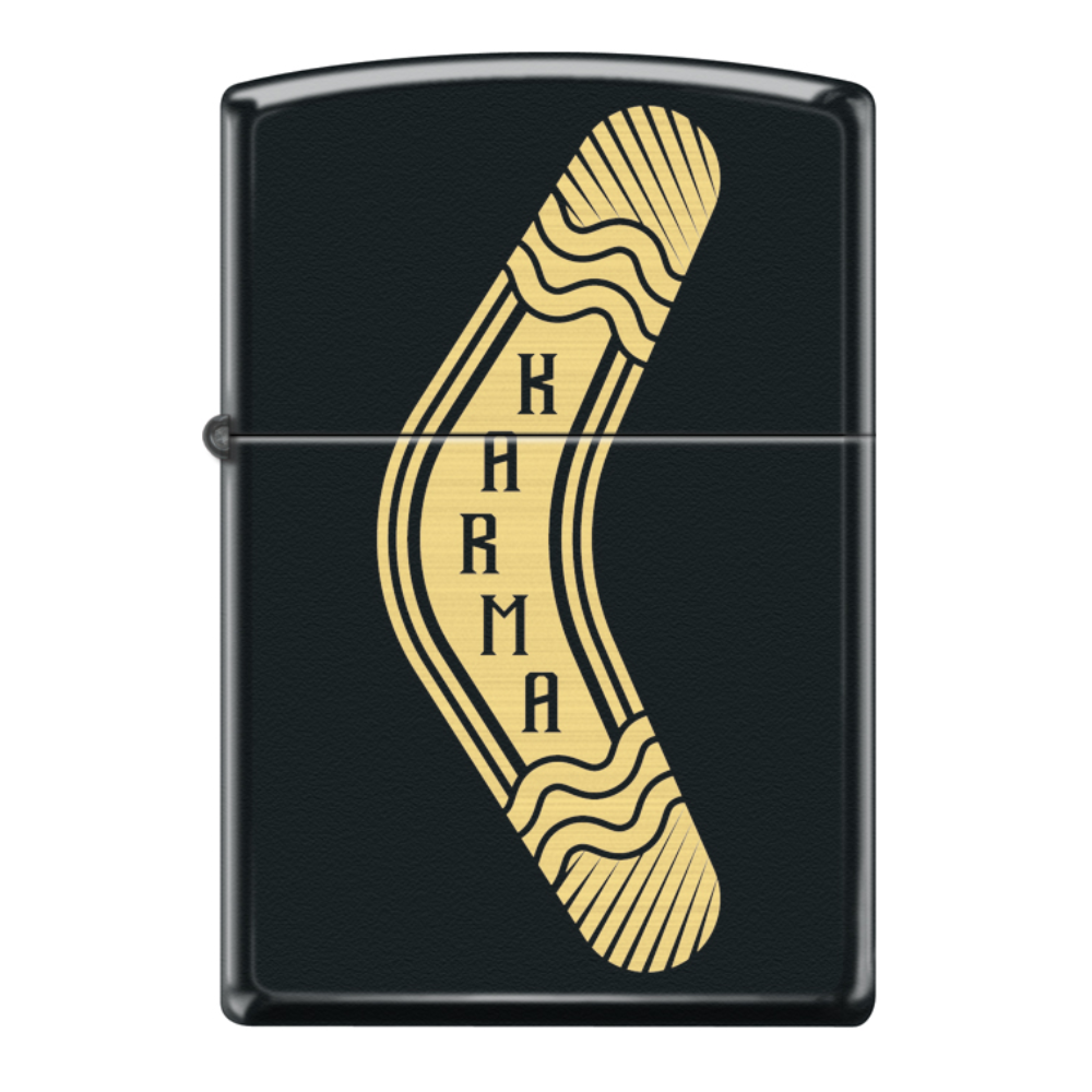 Zippo Karma Boomerang Black Matte & Leather Pouch Gift Set #LPGS-LPLB-218-095867