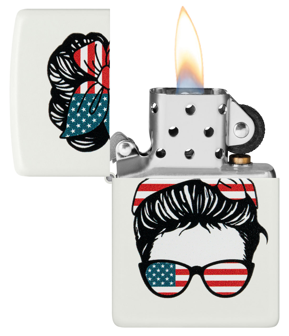 Zippo American Woman USA Flag, White Matte Lighter #46156