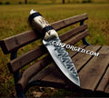 Handmade high carbon steel hunting knife with antler handle and stone textured blade by cskforged