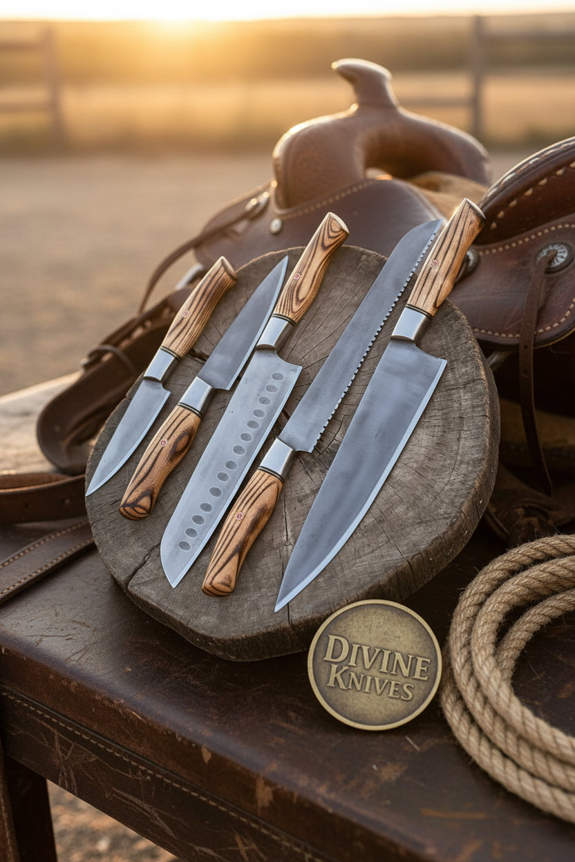 Pakka Wood Handle Chef & Santoku Knife Set – 5 Pieces