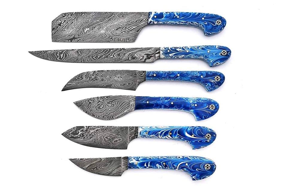 Custom Handmade Damascus Steel Knife – 13” Epoxy Resin Handle with Leather Sheath | Premium Knife Set Addition