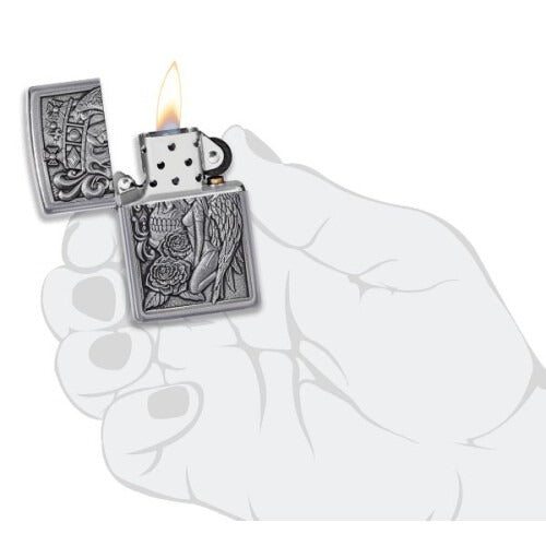 Zippo Skull and Angel Emblem, Street Chrome Lighter #49442