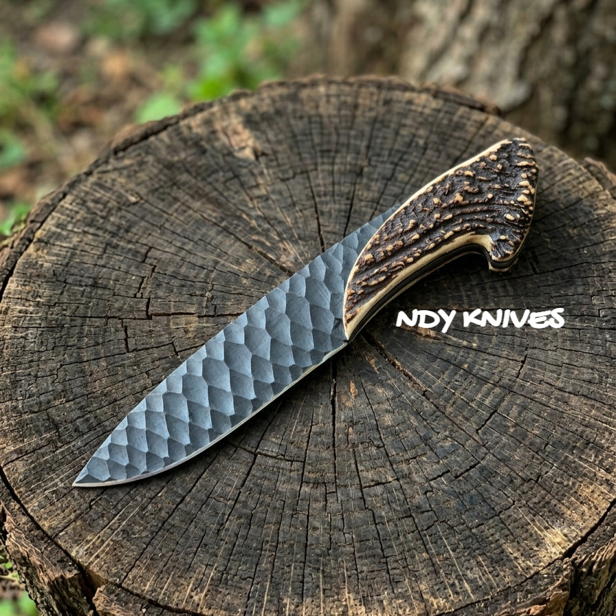 10" High-Carbon Steel Hunting Knife – Fixed Blade Stag Horn Crown Handle