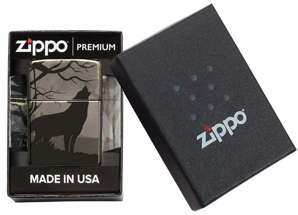 Zippo Howling Wolves 360° Photo Image, Black Ice Lighter #49188