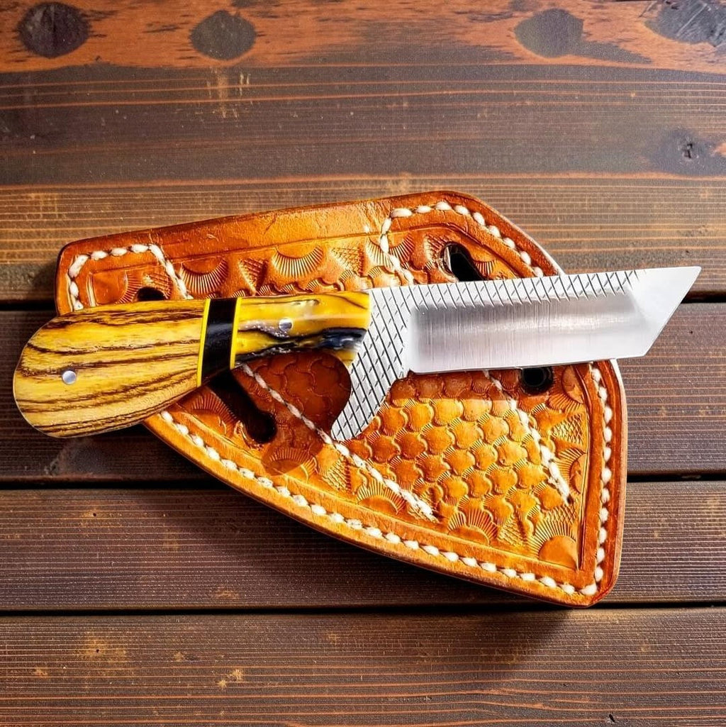 The Iron Maverick – Custom Handmade Rasp Steel Ranch Knife with Olivewood & Black Resin Handle & Leather Sheath