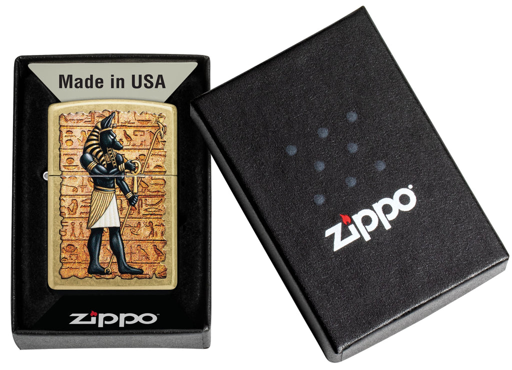 Zippo Egyptian Anubis Hieroglyphics, Street Brass Lighter #47177