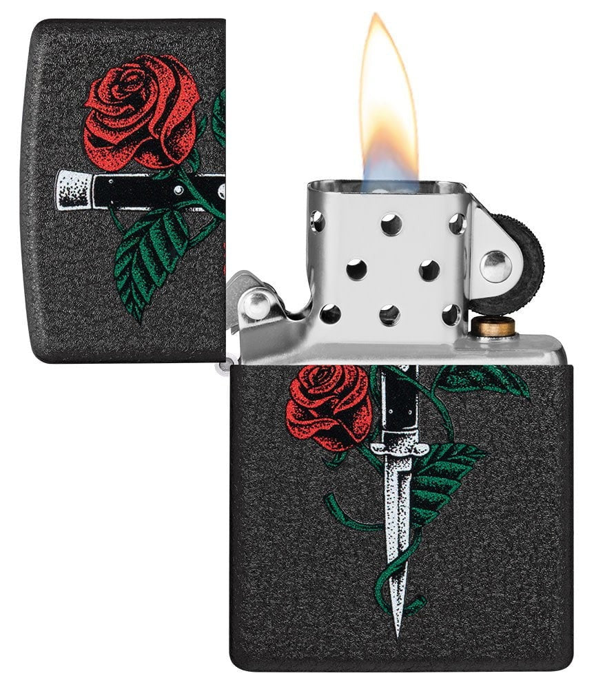 Zippo Dagger Rose, Black Crackle Lighter #49778