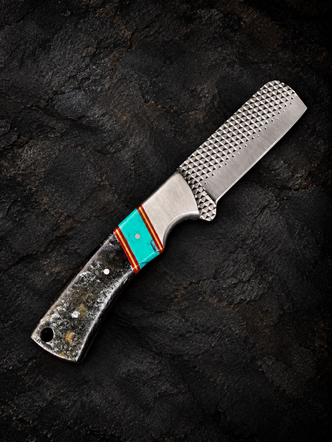 Titan "Sierra Turquoise" Ram Horn Skinner | High Carbon RASP Steel Blade, Turquoise Inlay TIK-007