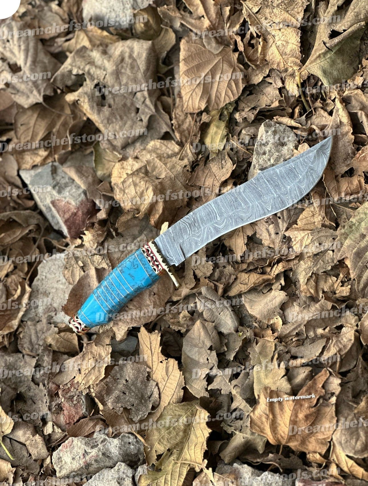 Hunting Bowie knife from Knives Gear Garage with a polished steel blade and wooden handle, suitable for outdoor survival and hunting.