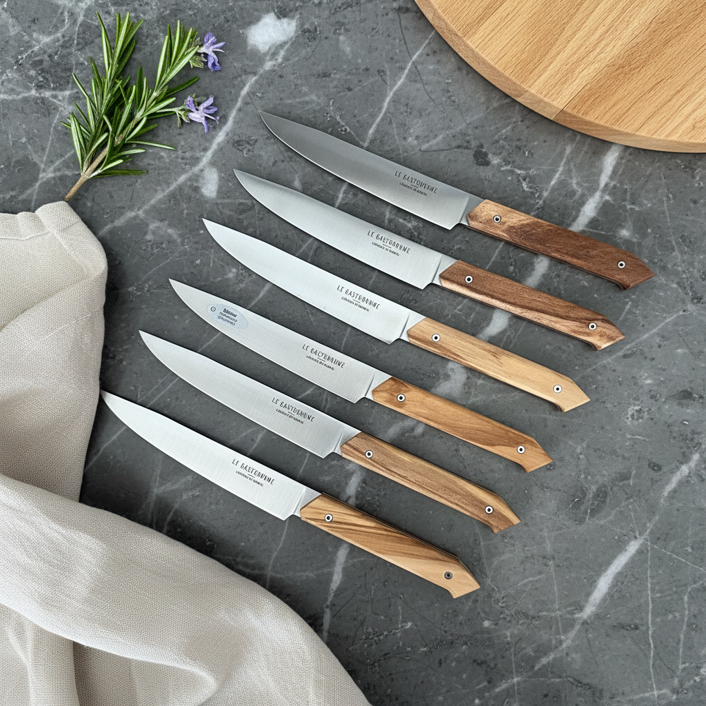 Laguiole en Aubrac Le Gastronome 6-Piece Steak Knife Set with Olivewood Handles
