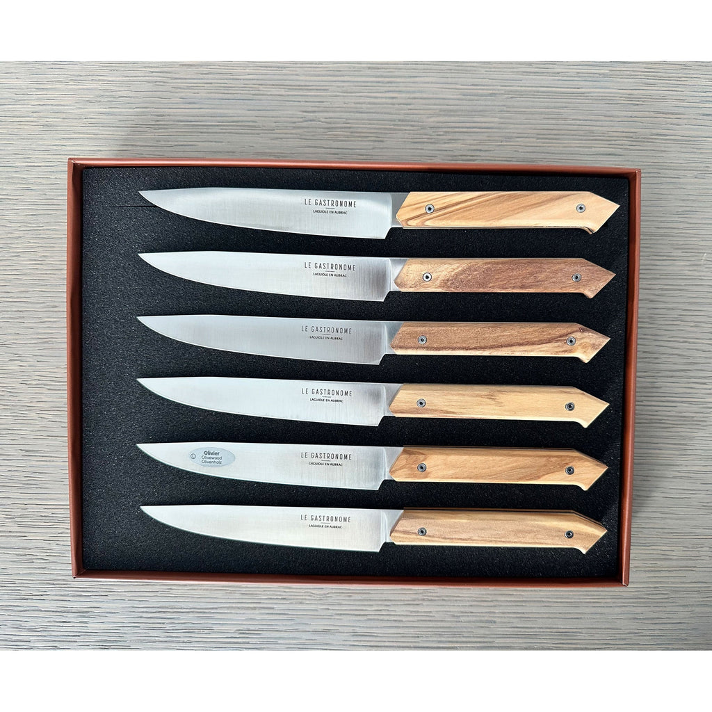 Laguiole en Aubrac Le Gastronome 6-Piece Steak Knife Set with Olivewood Handles