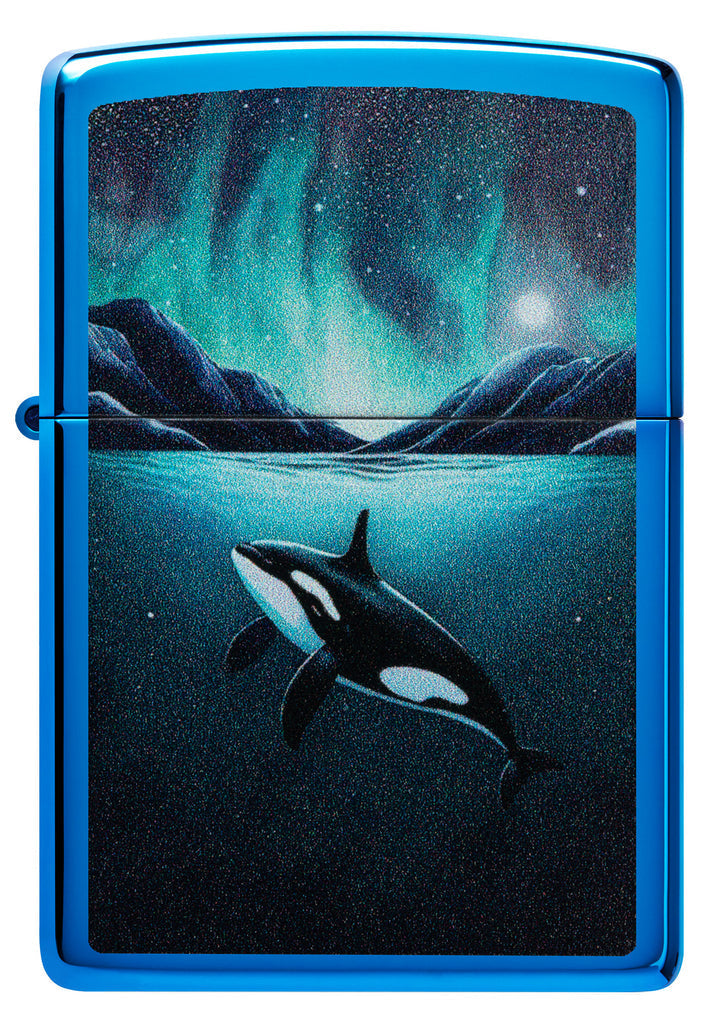Zippo Orca Killer Whale, High Polish Blue Lighter #48984