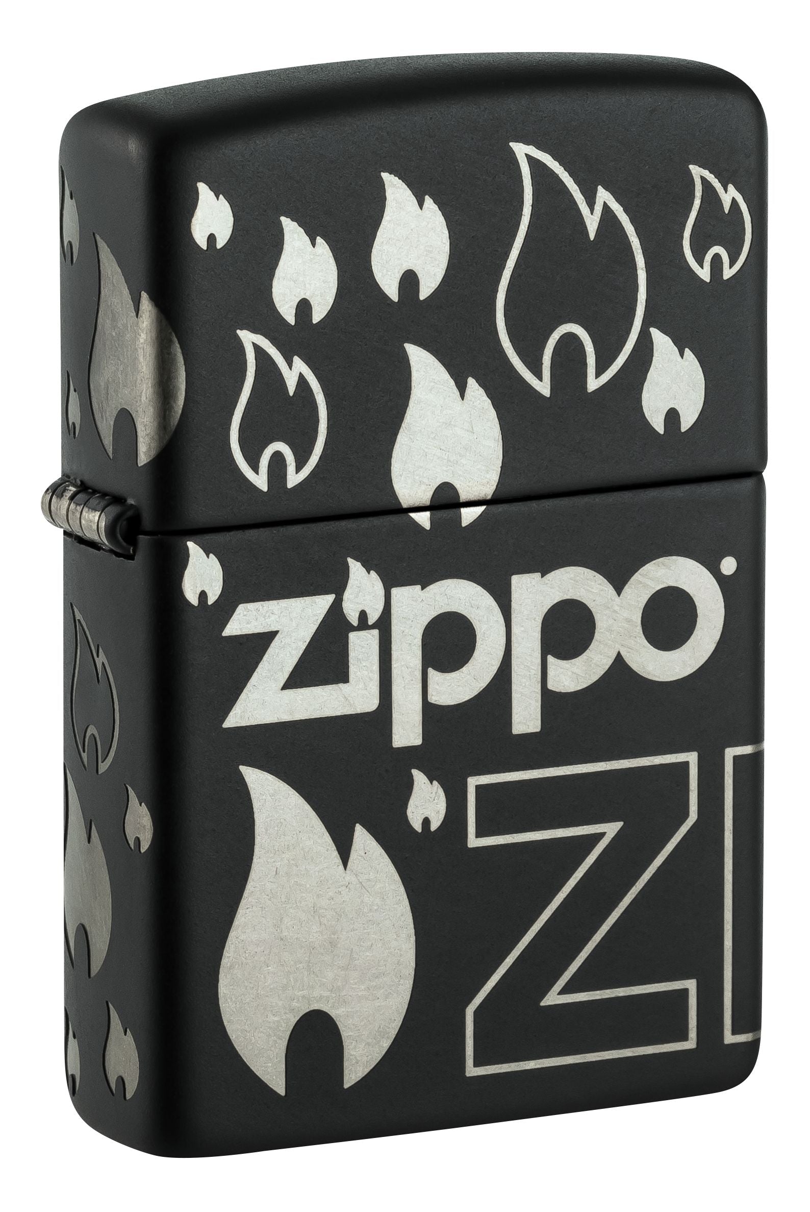 Zippo Flame Icon and Logo, Black Matte Lighter #48908