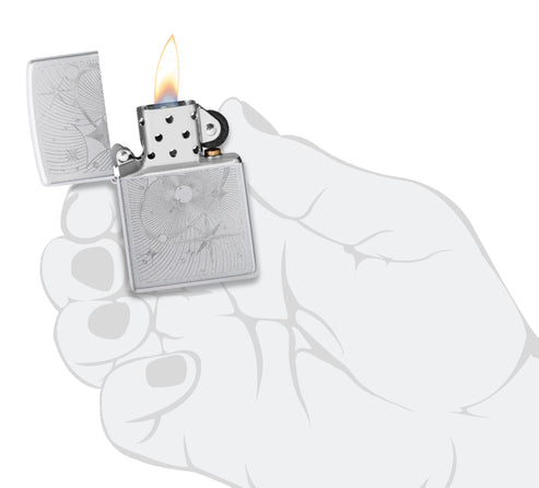 Zippo Atomic Cosmos, Satin Chrome Lighter #46724