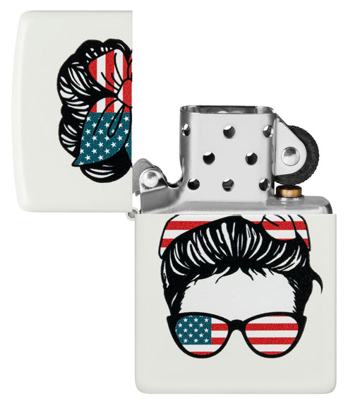 Zippo American Woman USA Flag, White Matte Lighter #46156