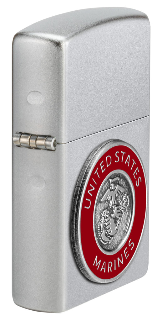 Zippo USMC Satin Chrome & Leather Pouch Gift Set #LPGS-LPLB-48974