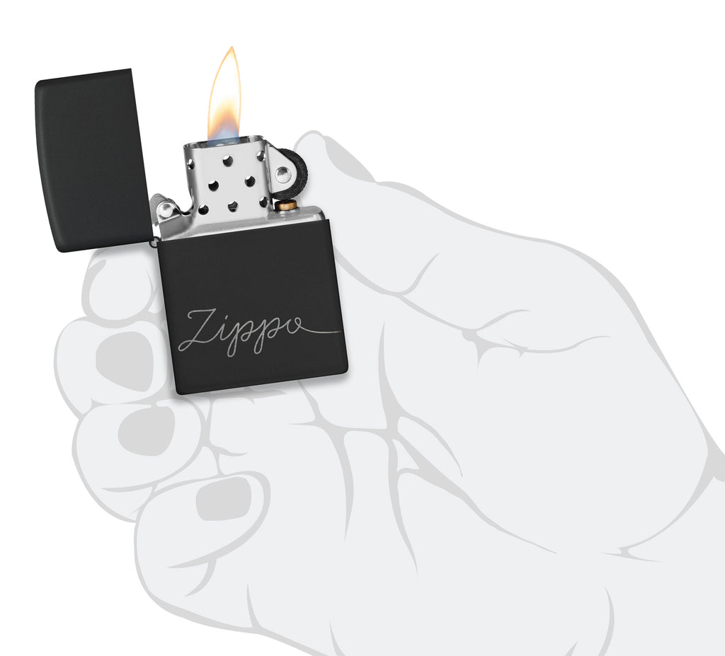 Zippo Script, Black Matte Lighter #48979