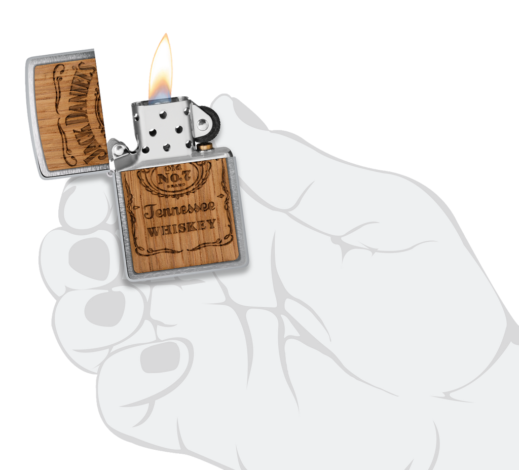 Zippo WOODCHUCK USA Jack Daniels Tennesse Whiskey, Brushed Chrome Lighter #48392