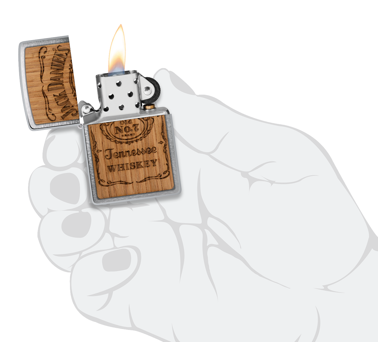 Zippo WOODCHUCK USA Jack Daniels Tennesse Whiskey, Brushed Chrome Lighter #48392