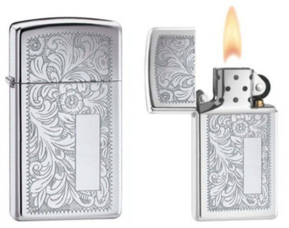 Zippo Slim Chrome Venetian, High Polish Chrome Lighter #1652