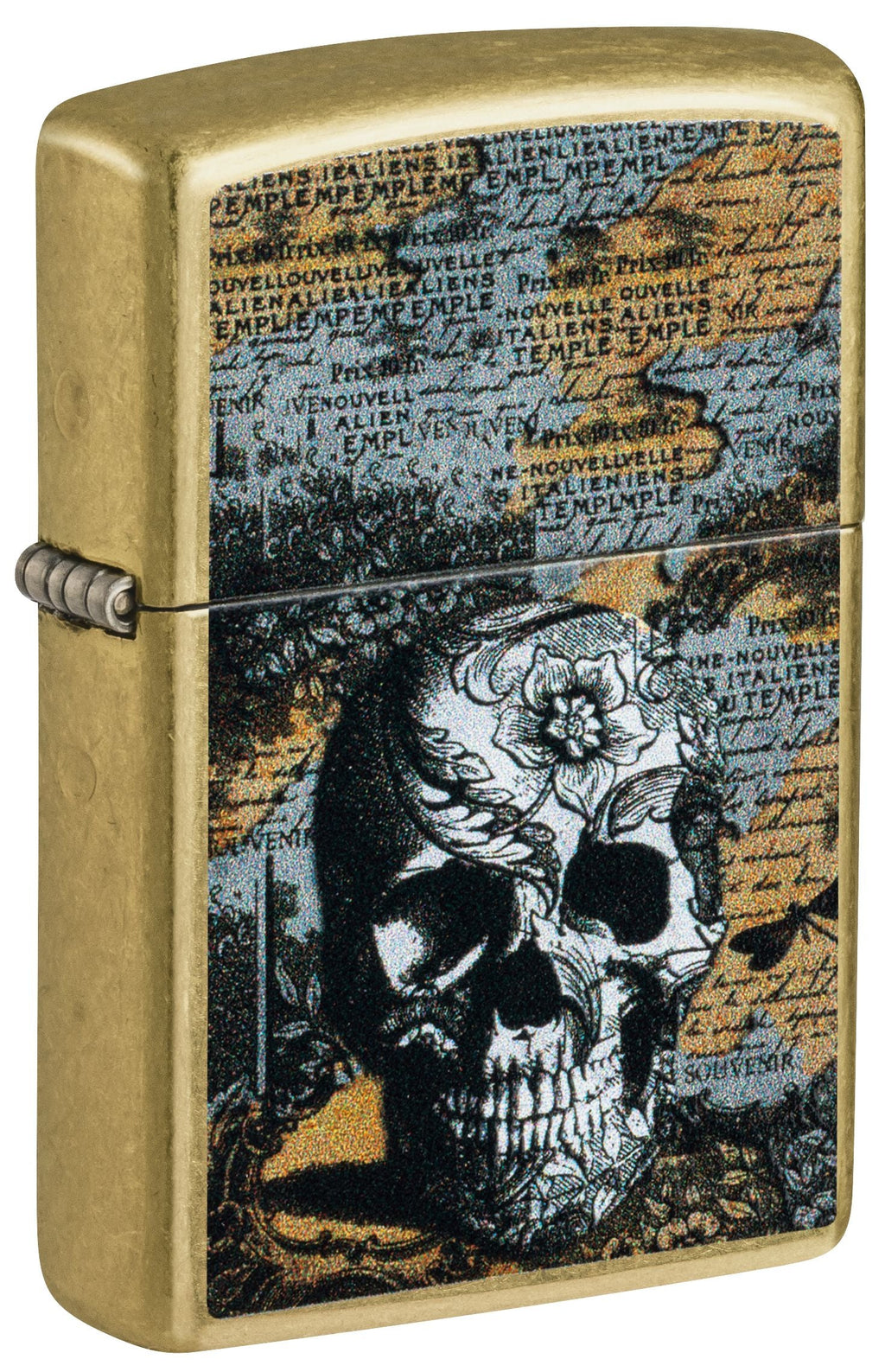 Zippo Floral Skull, Street Brass Lighter #46577