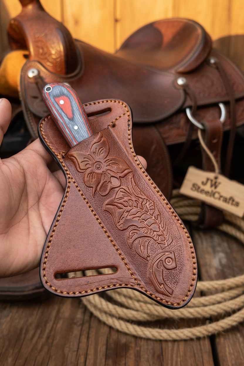 Skyvein Bull Cutter Knife set with 7-inch handmade carbon steel blades and resin handles by JW SteelCrafts.