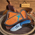 Triple Cross Ranch Knife 6" Handmade Blue Pinecone Handle Engraved