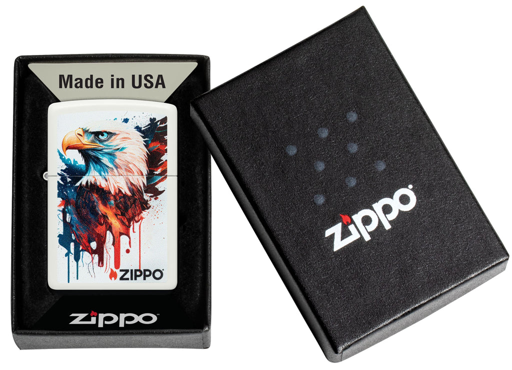 Zippo Bald Eagle Paint Art, White Matte Lighter #46692