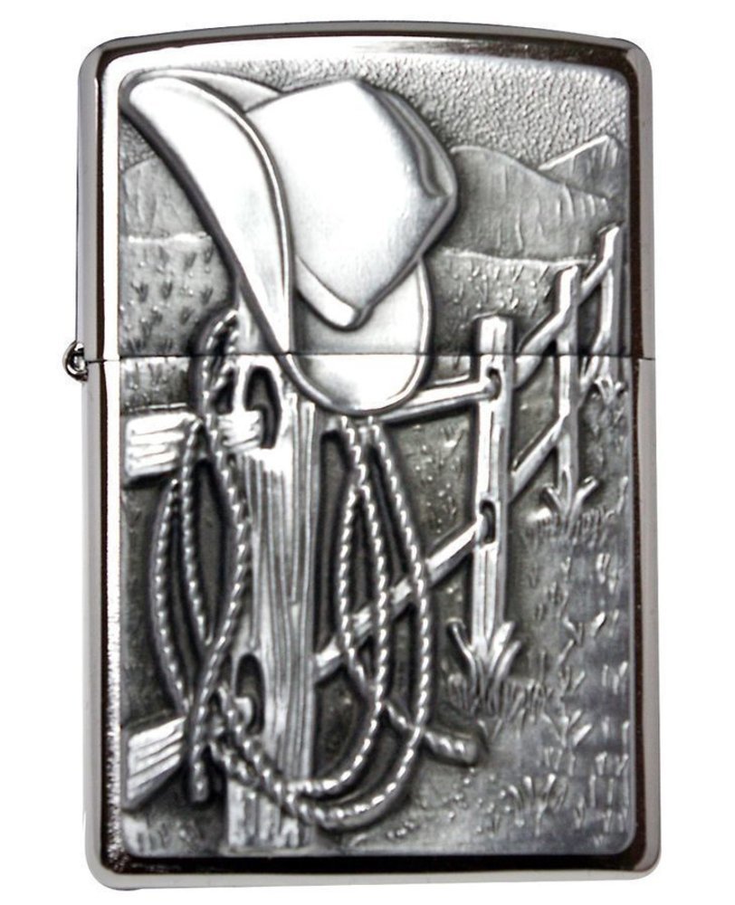 Zippo Resting Cowboy Emblem, Brushed Chrome Lighter #24879