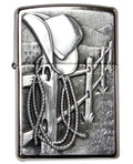 Zippo Resting Cowboy Emblem, Brushed Chrome Lighter #24879