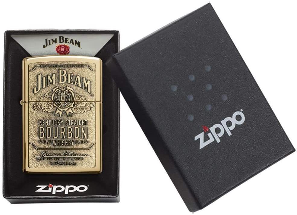 Zippo Jim Beam Kentucky Bourbon Whiskey, High Polish Brass Lighter #254BJB.929