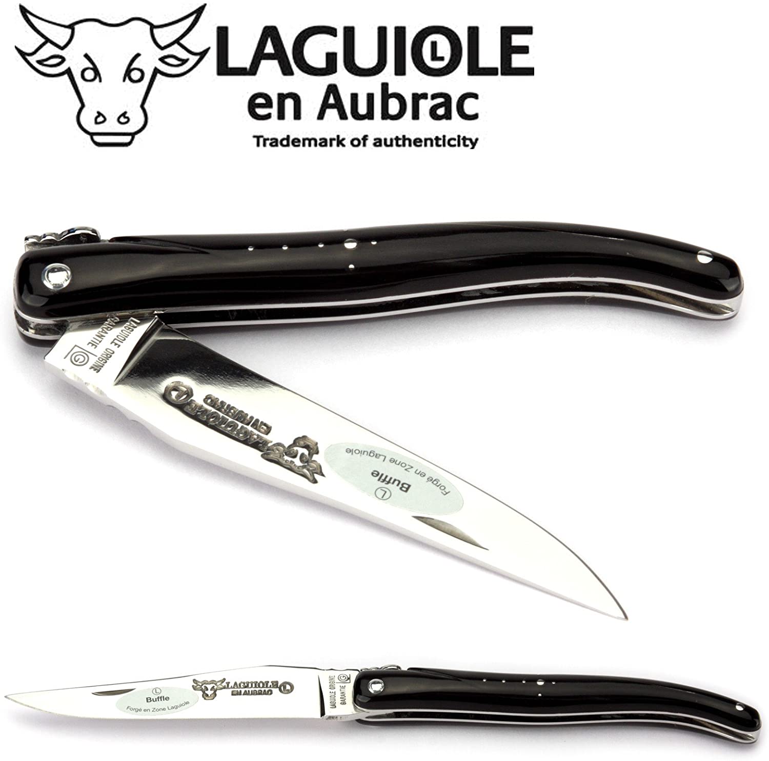 Laguiole en Aubrac Handcrafted Plated Multipurpose Knife, Full Buffalo Horn Handle, 4.75 inches