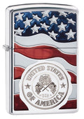 Zippo American Stamp on Flag, High Polish Chrome Lighter #29395