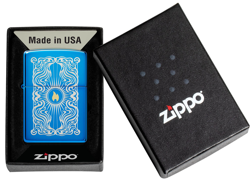 Zippo Fancy Flame, High Polish Blue Lighter #46424