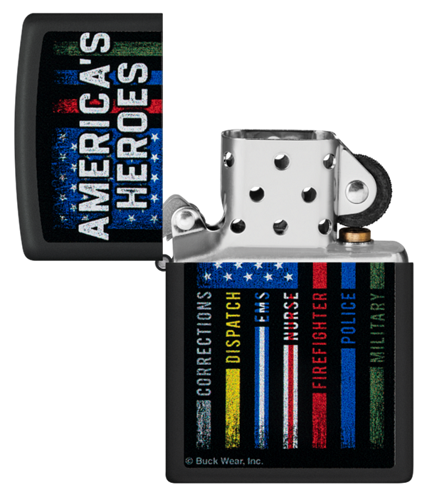 Zippo Buck Wear American Heroes USA, Black Matte Lighter #48634