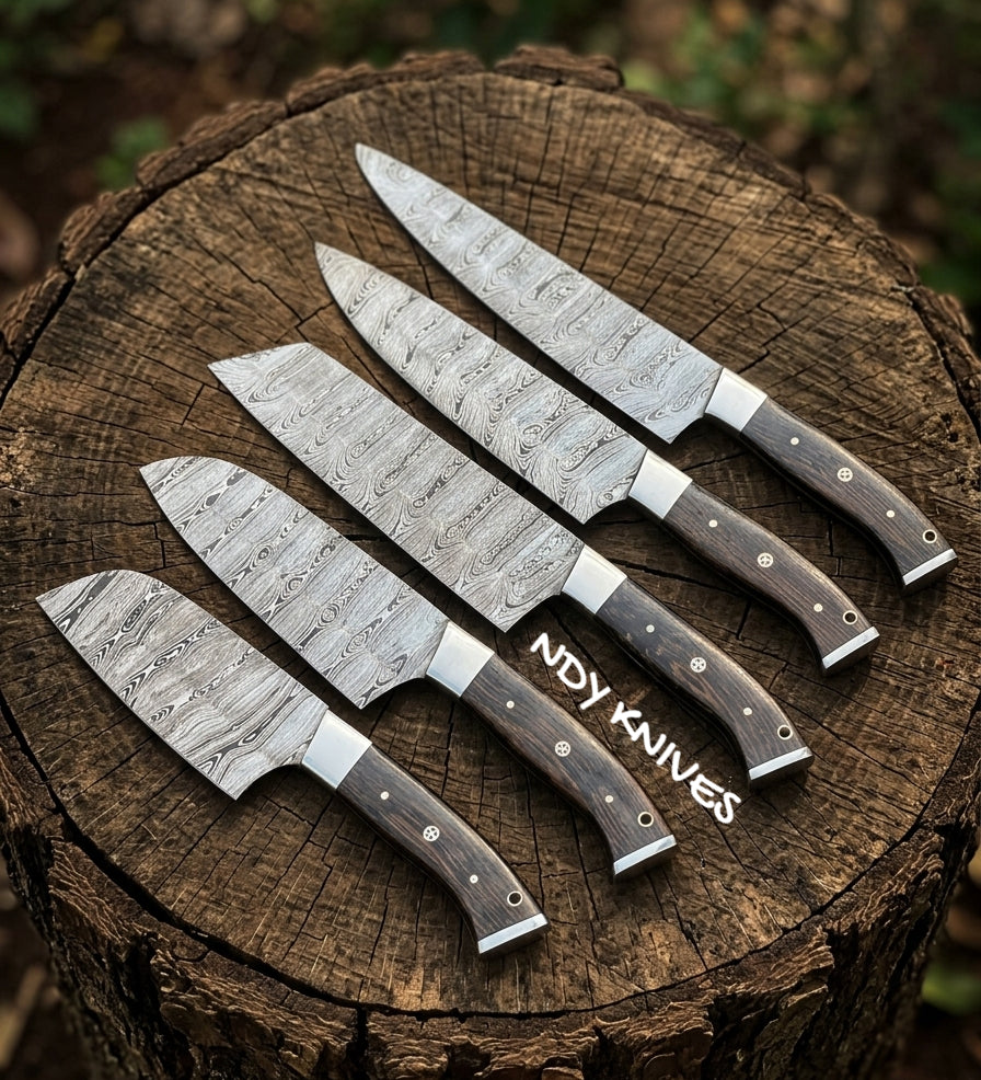 5-Piece Damascus Kitchen Knife Set – Wenge Wood Handles