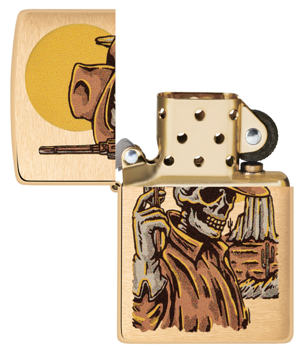 Zippo Wild West Skeleton Cowboy, Brushed Brass Lighter #48519