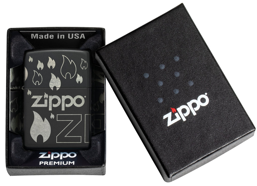 Zippo Flame Icon and Logo, Black Matte Lighter #48908
