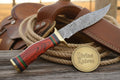 Field-Ready Damascus Gut Hook Knife with Rich Burgundy Wood Grip