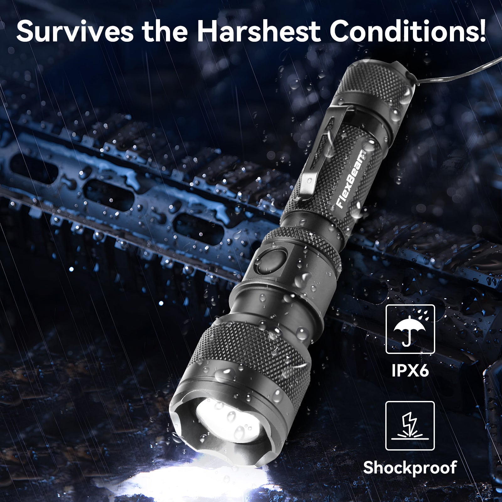 FlexBeam 1200LM Thread-Zoom Hunting Flashlight | 700M Range | Stable on Guns & Bikes