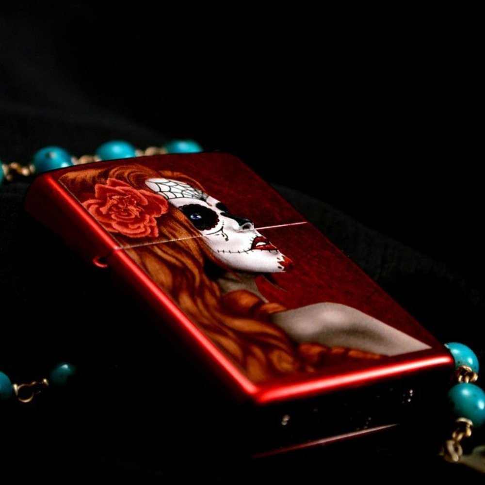 Zippo Day of the Dead Girl, Candy Apple Red Lighter #28830
