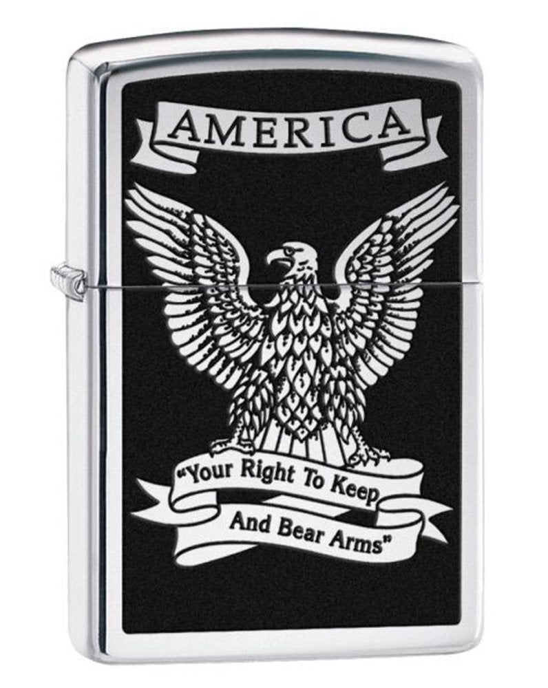 Zippo Eagle Right to Bear Arms, High Polish Chrome Lighter #28290
