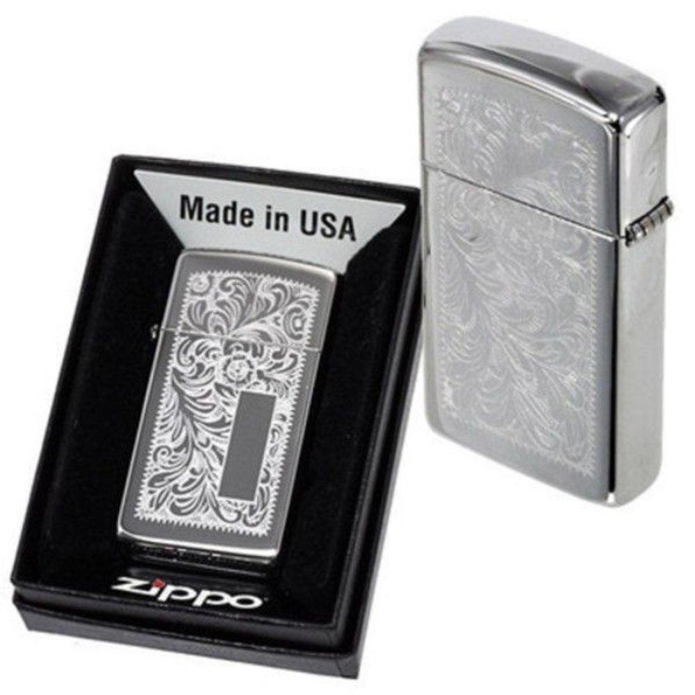 Zippo Slim Chrome Venetian, High Polish Chrome Lighter #1652