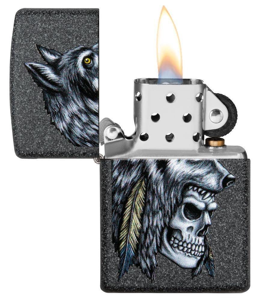 Zippo Wolf Skull Feather Native American, Iron Stone Lighter #29863